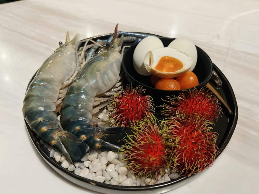 Shrimps and rambutan