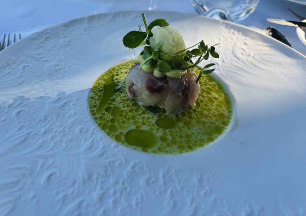 Een combinatie van sushi en ceviche van zeebaars