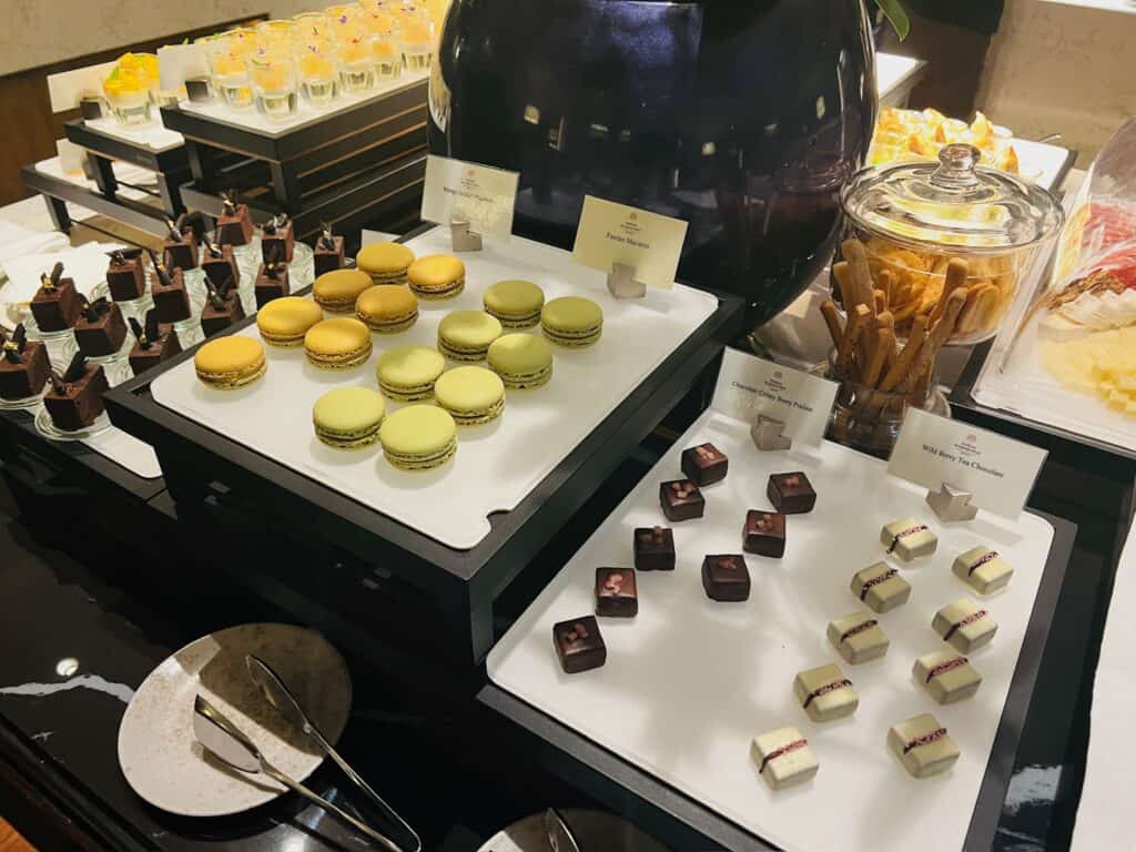 Elegant macarons and luxurious chocolates in the Executive Lounge of Sindhorn Kempinski Bangkok.