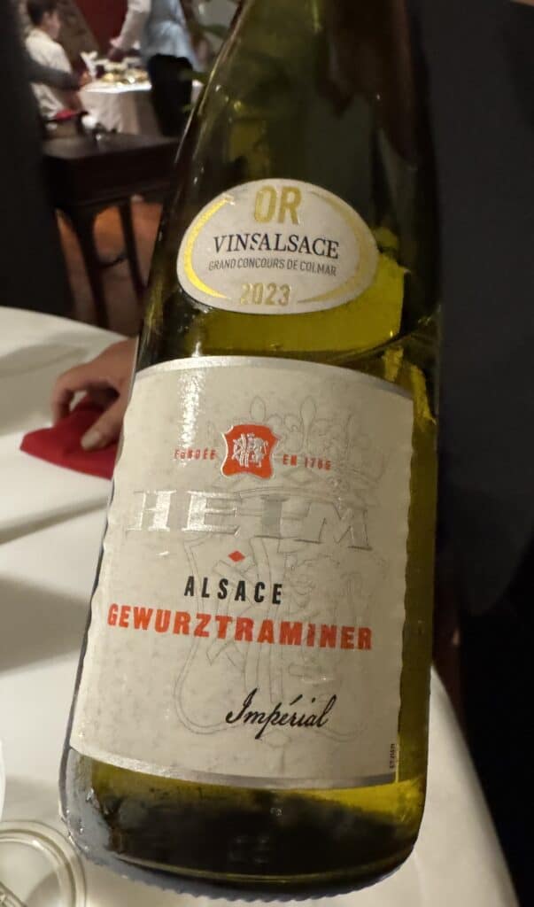 Bottle of Heim Gewürztraminer Impérial from Alsace, wine pairing at R-Haan.