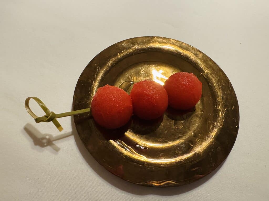 Watermelon balls served as a palate cleanser at R-Haan.