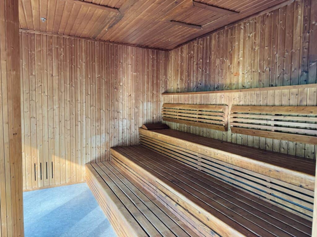 Wooden Finnish sauna in the Men's Spa at Phulay Bay Ritz-Carlton Reserve.