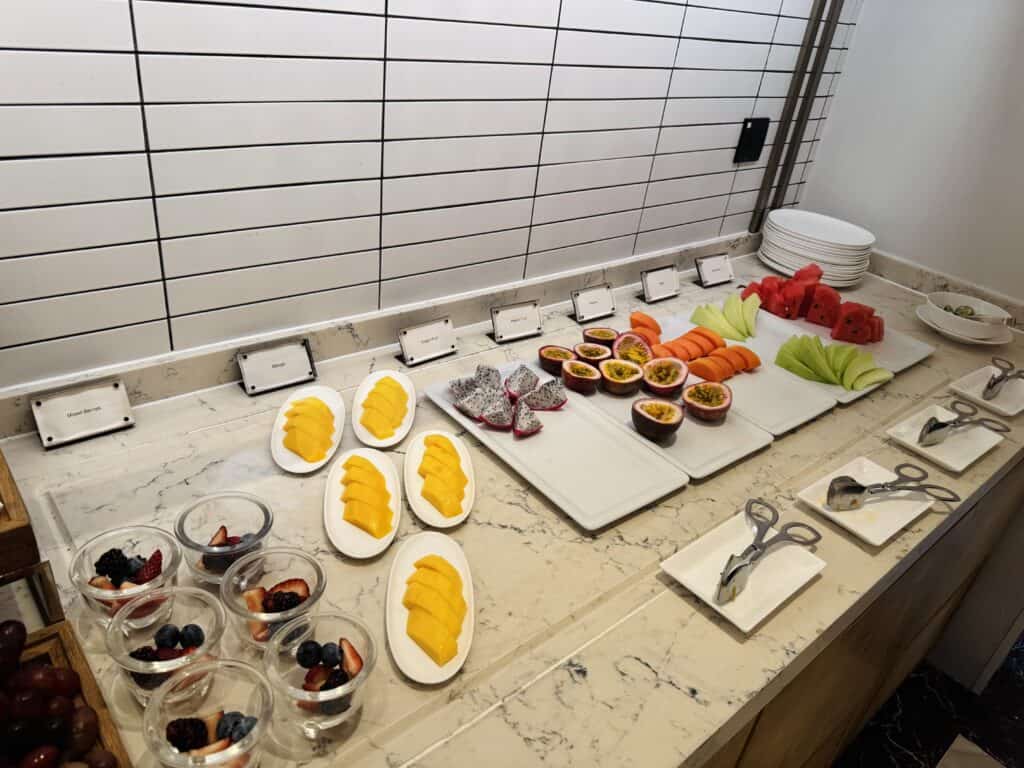 Luxury breakfast buffet with tropical fruit at Four Seasons Hotel Bangkok