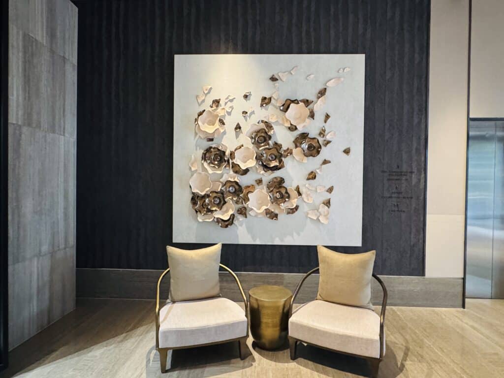 Luxury lobby interior with designer artwork in Four Seasons Hotel Bangkok
