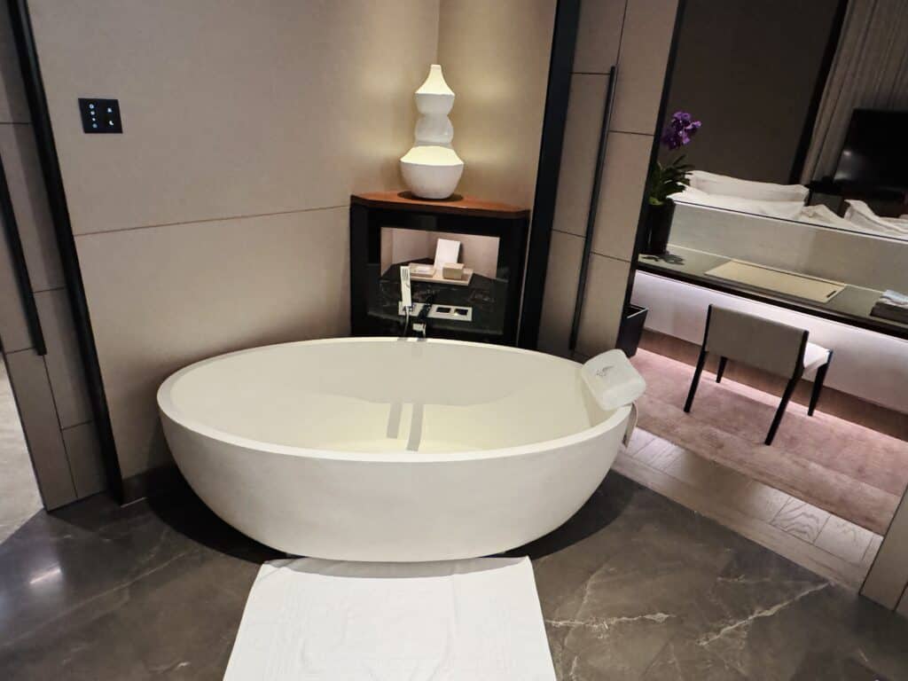 Luxury freestanding bathtub in the suite at Four Seasons Bangkok